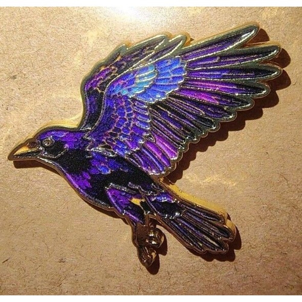 Iridescent Raven Crow Enamel Pin Flying Bird Lapel Brooch Gothic Jewelry Badge